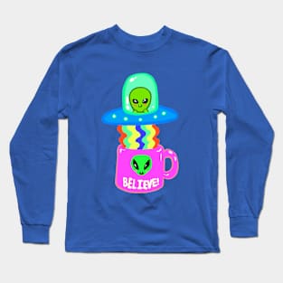 Alien Abducting Cup of Coffee Long Sleeve T-Shirt